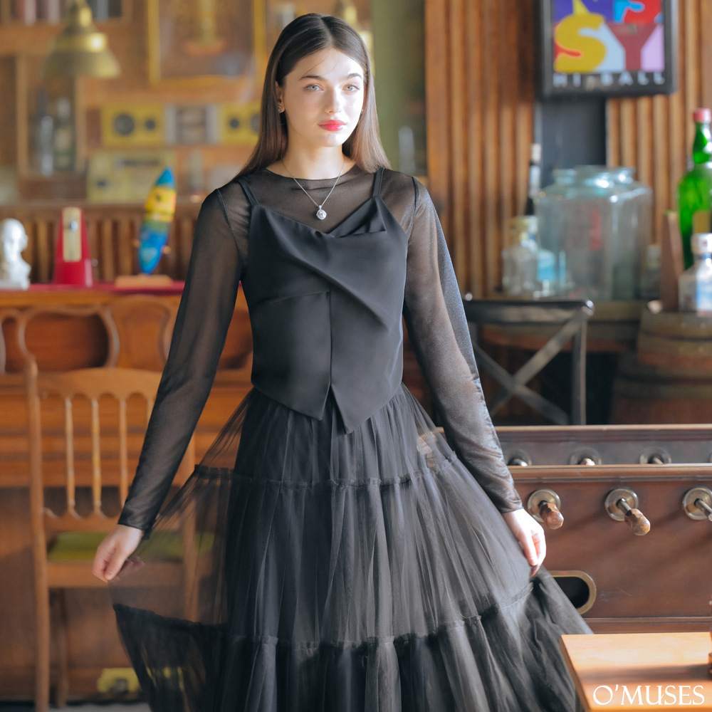 透膚兩件式黑色上衣12-X381