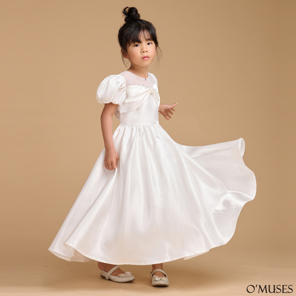 手工蝴蝶結白色女童花童禮服58-724163