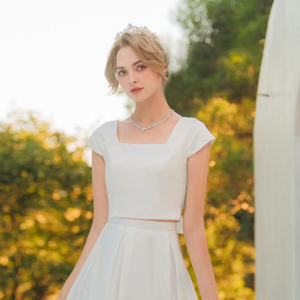 手工方領美背綁帶白色上衣12-12204