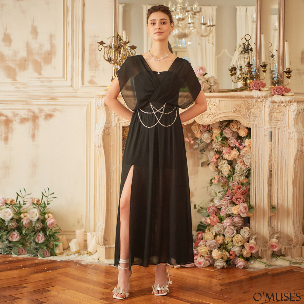 細肩帶多穿法黑色輕禮服29-7045