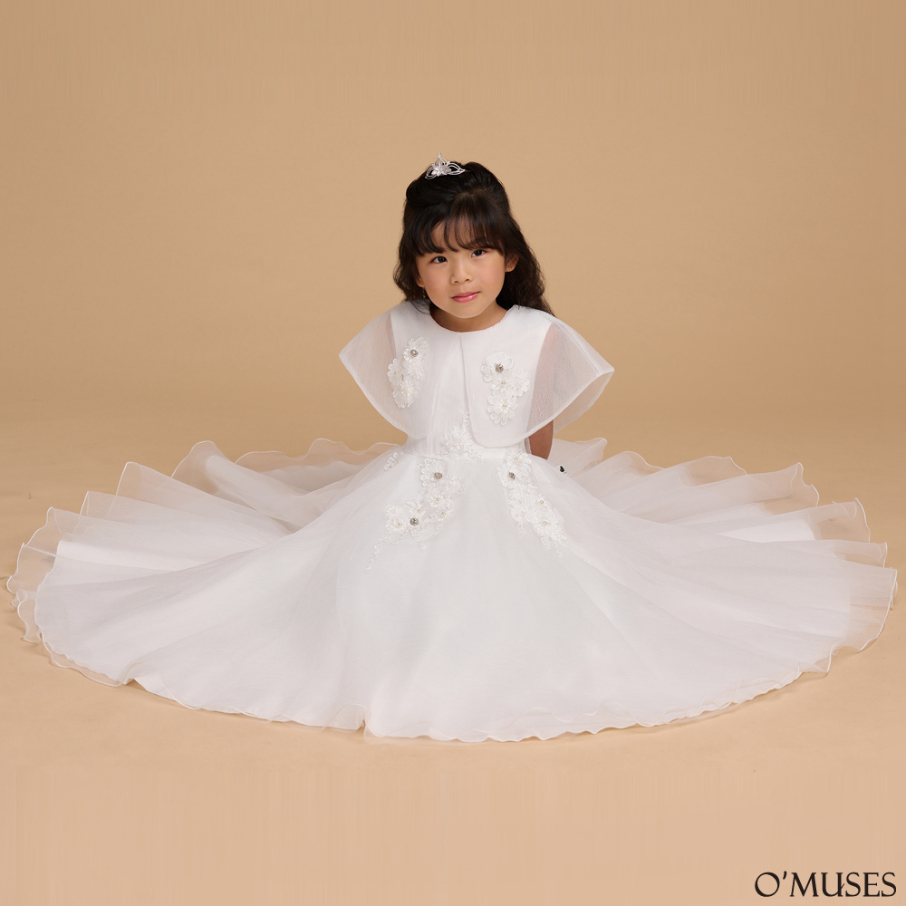 手工花朵米白色女童花童禮服58-H005