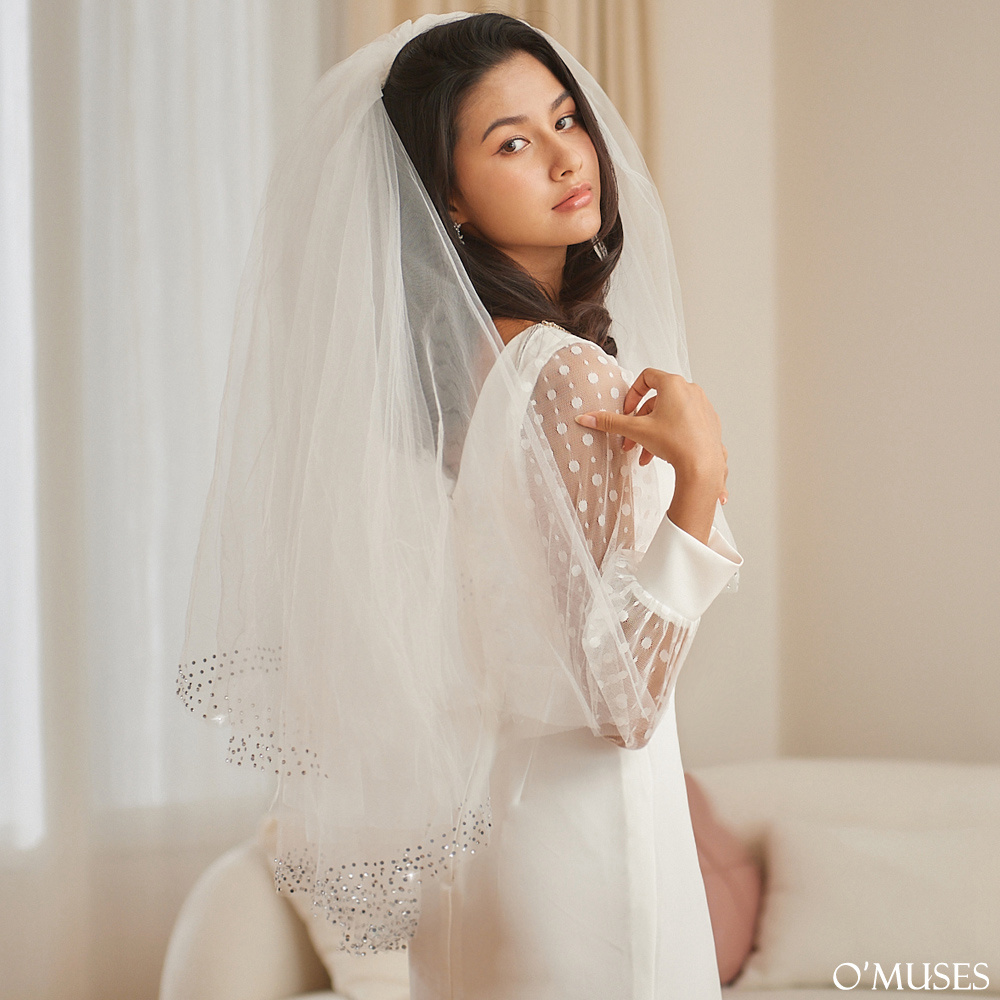 水鑽髮叉白紗新秘新娘頭紗頭飾【20-7347】