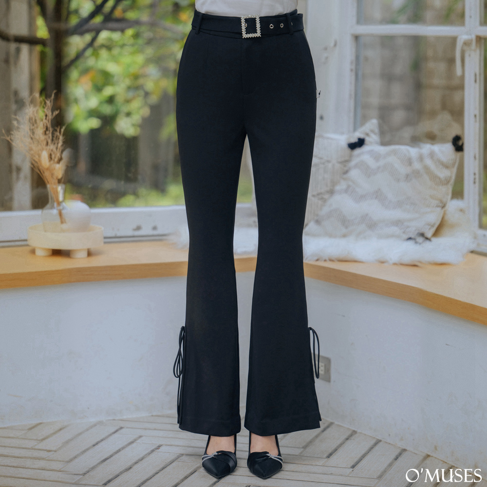 方鑽腰帶黑色喇叭褲長褲14-30868-1