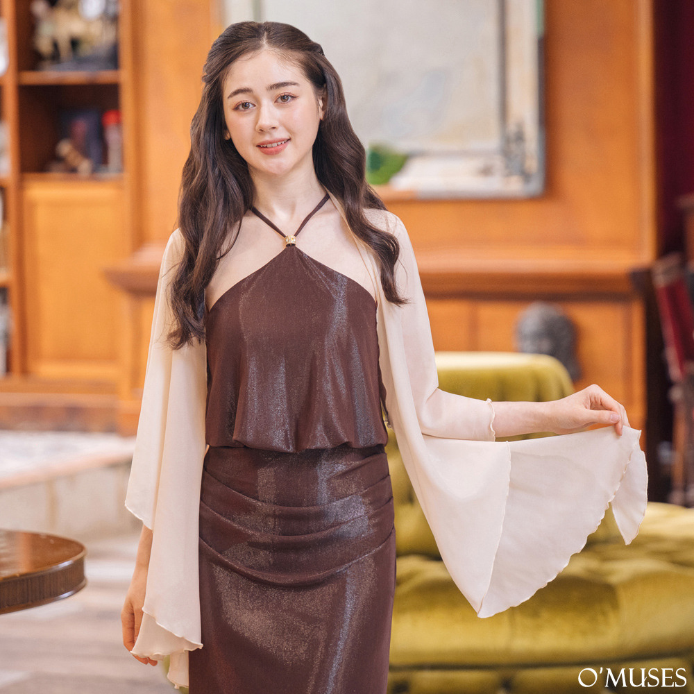 多穿法雪紡杏色披肩11-7670