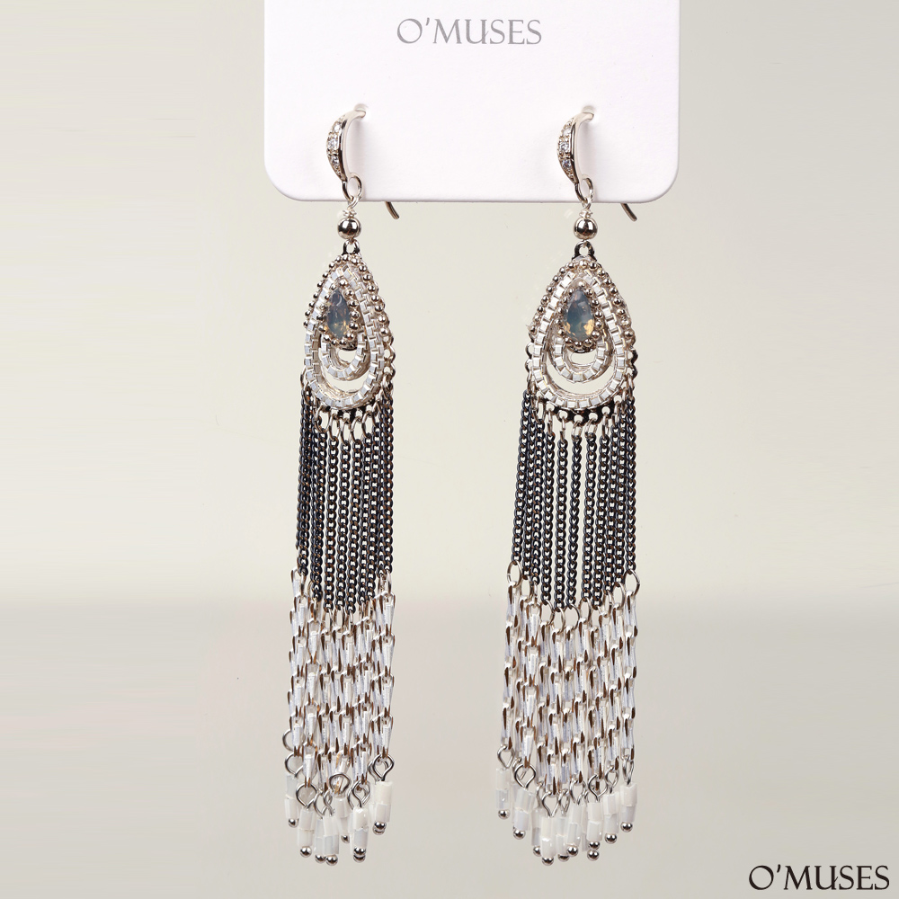 水滴流蘇針式耳環21-7743