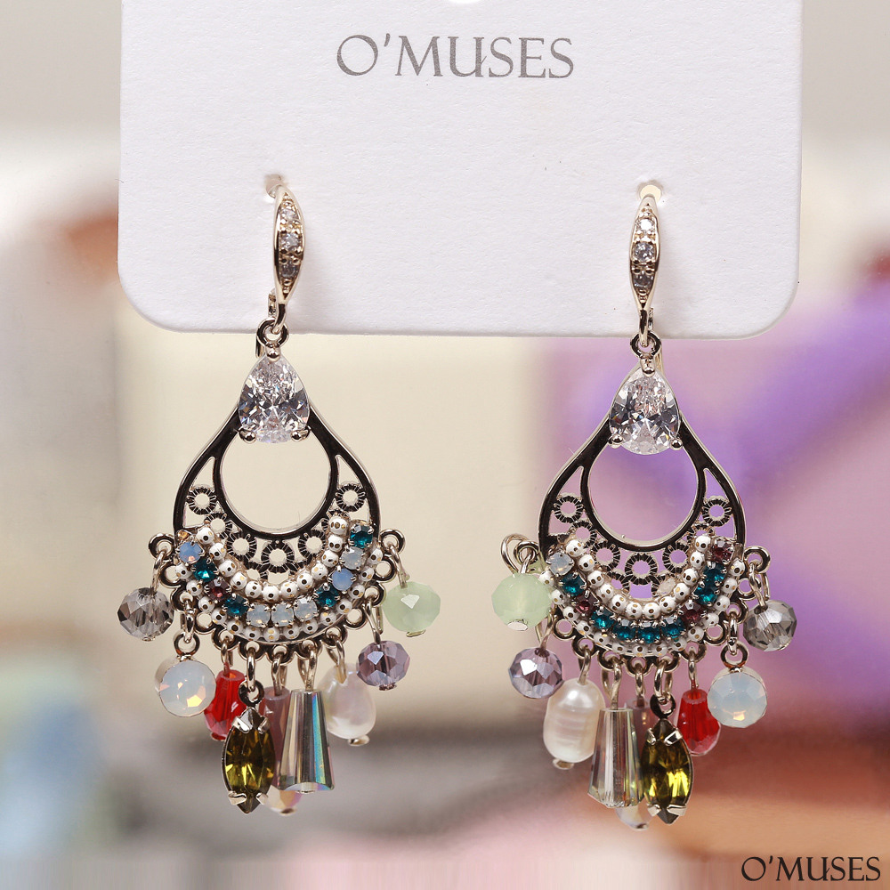 七彩流蘇針式垂墜耳環21-7664 銀飾