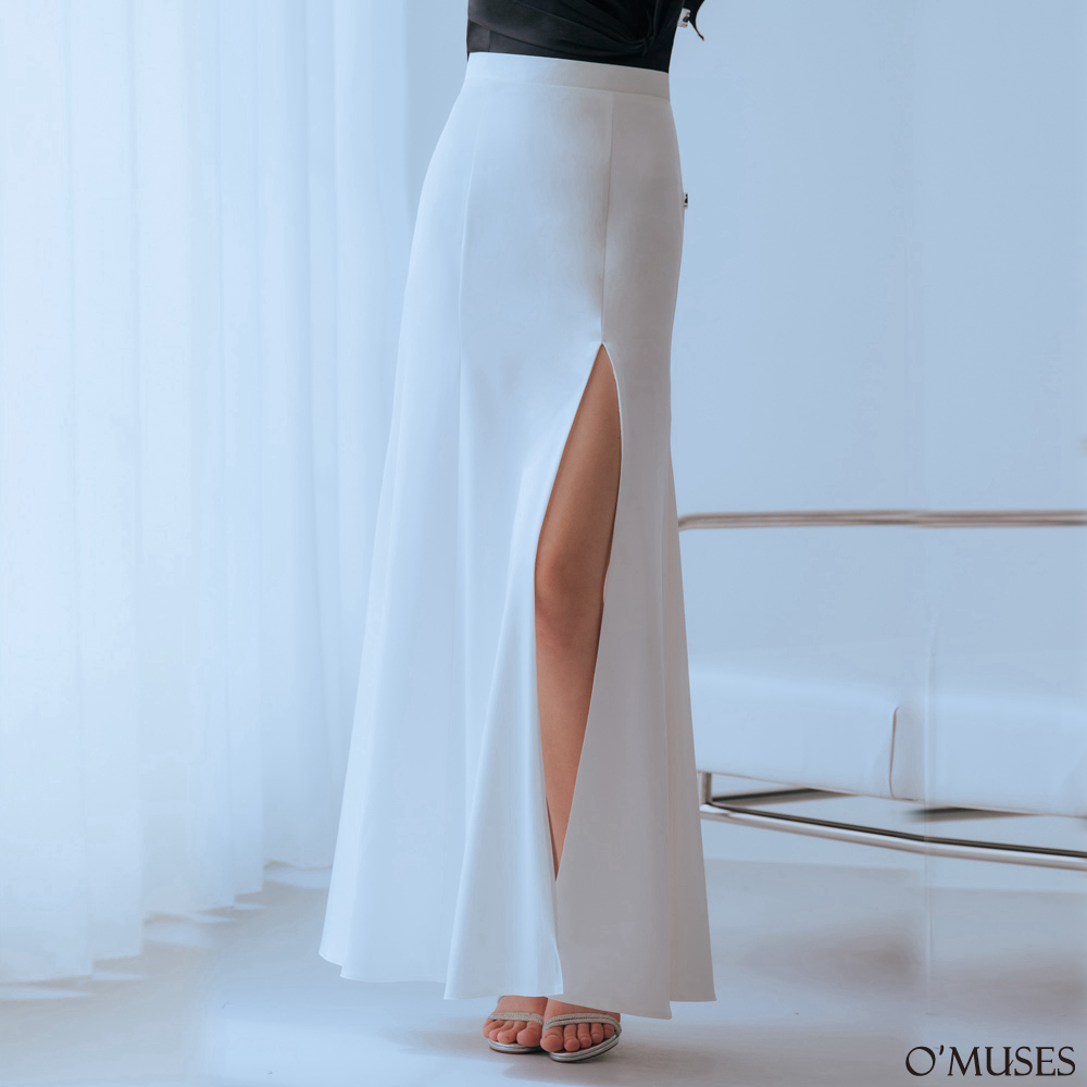 手工開岔魚尾白色長裙13-L2289