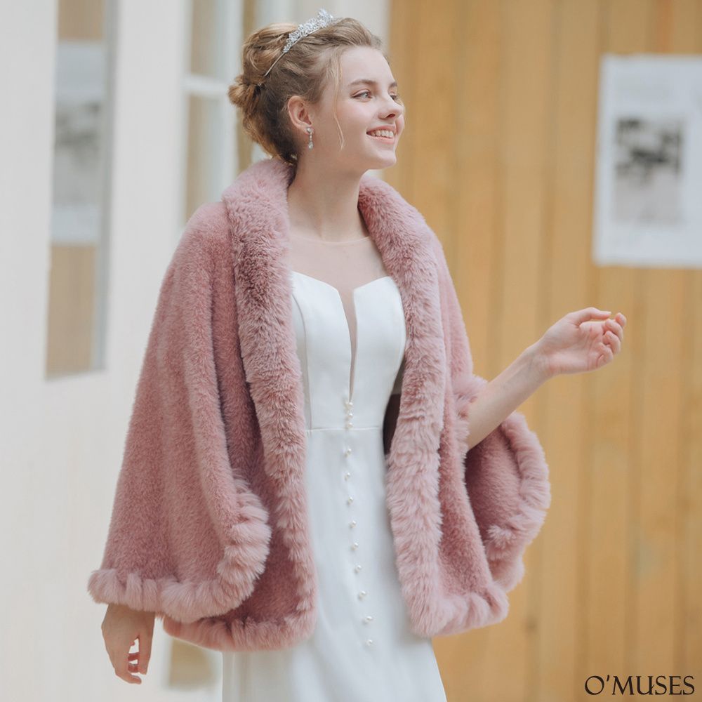 保暖系粉色毛披肩罩衫11-2204
