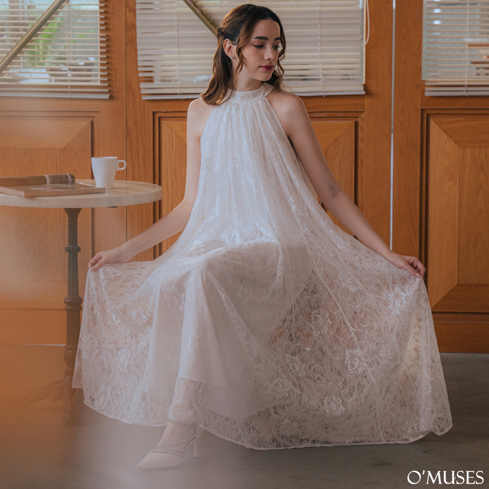 蕾絲削肩輕婚紗白色長禮服29-B30697