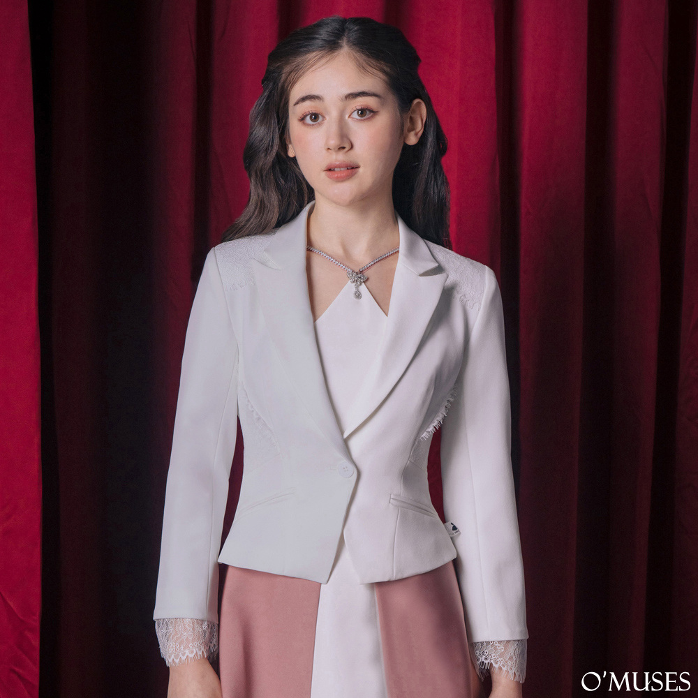 OL蕾絲白色西裝外套11-33979