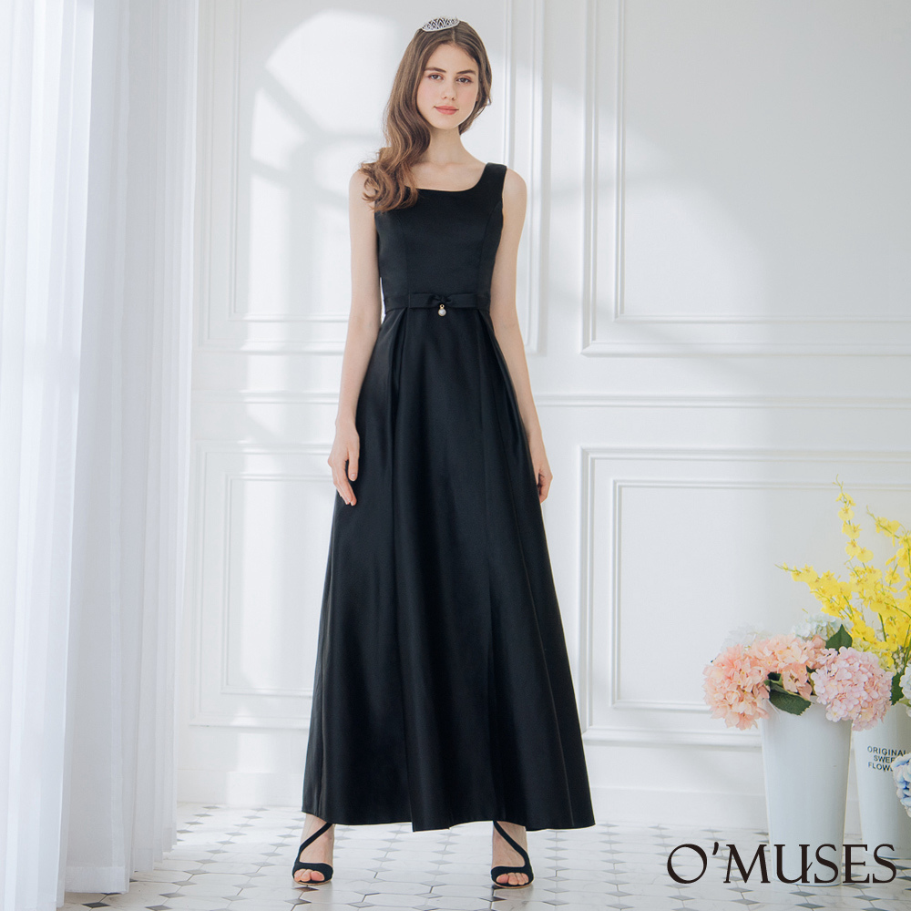 手工緞布黑色長禮服19-1920