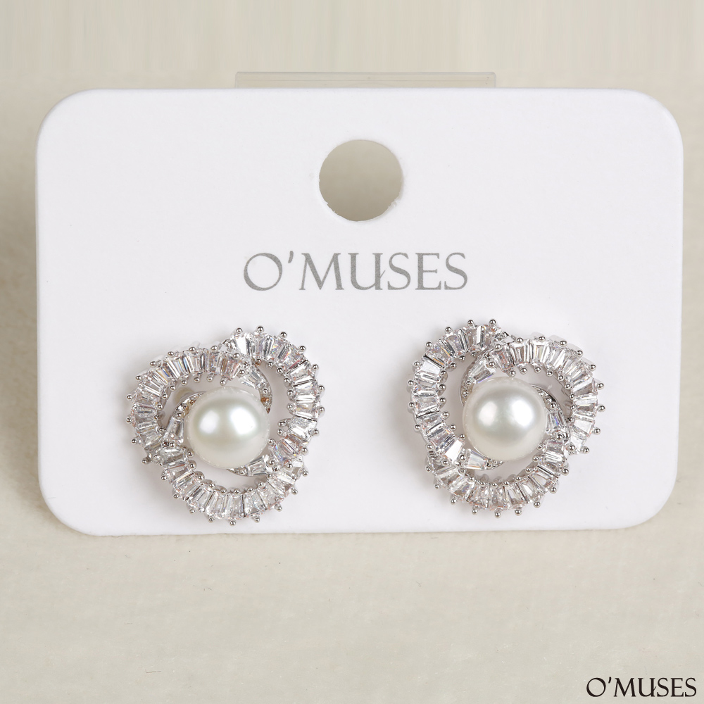 亮鑽淡水珍珠針式耳環21-7669 銀飾