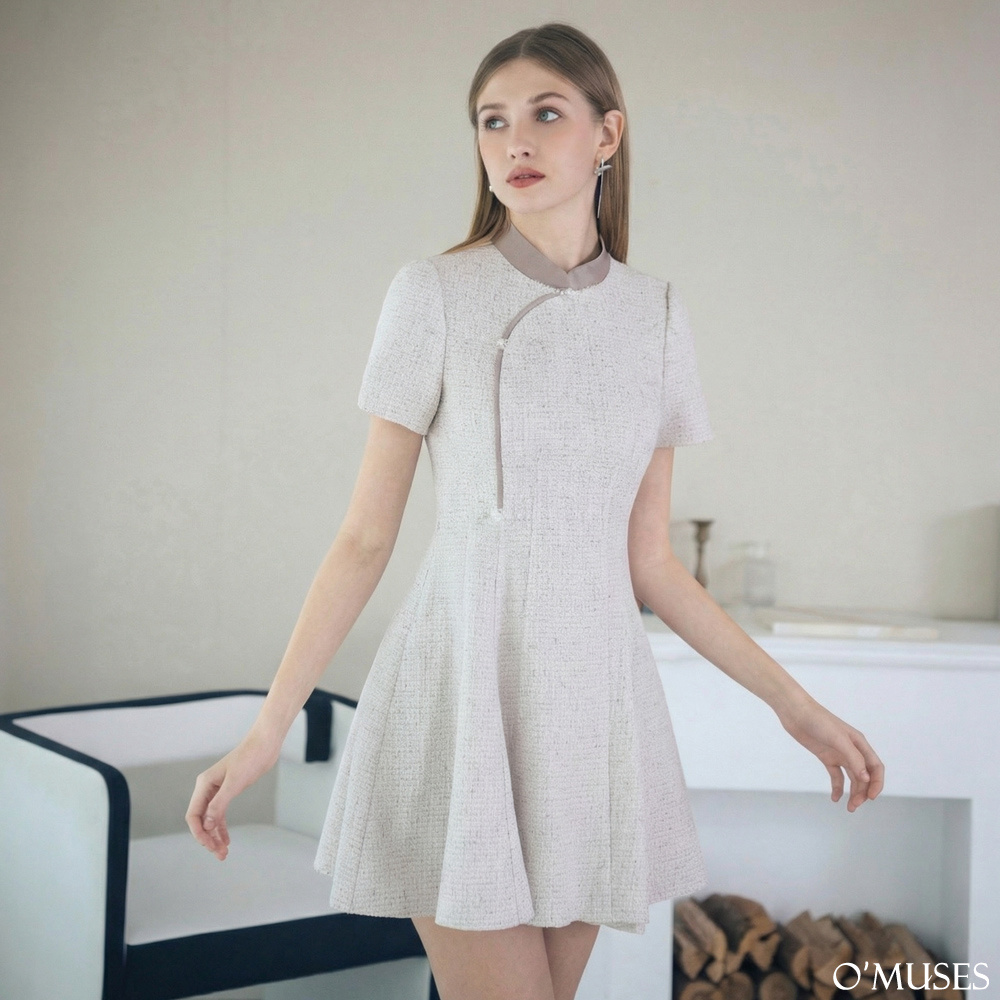 小香風薰衣草紫旗袍洋裝17-33601