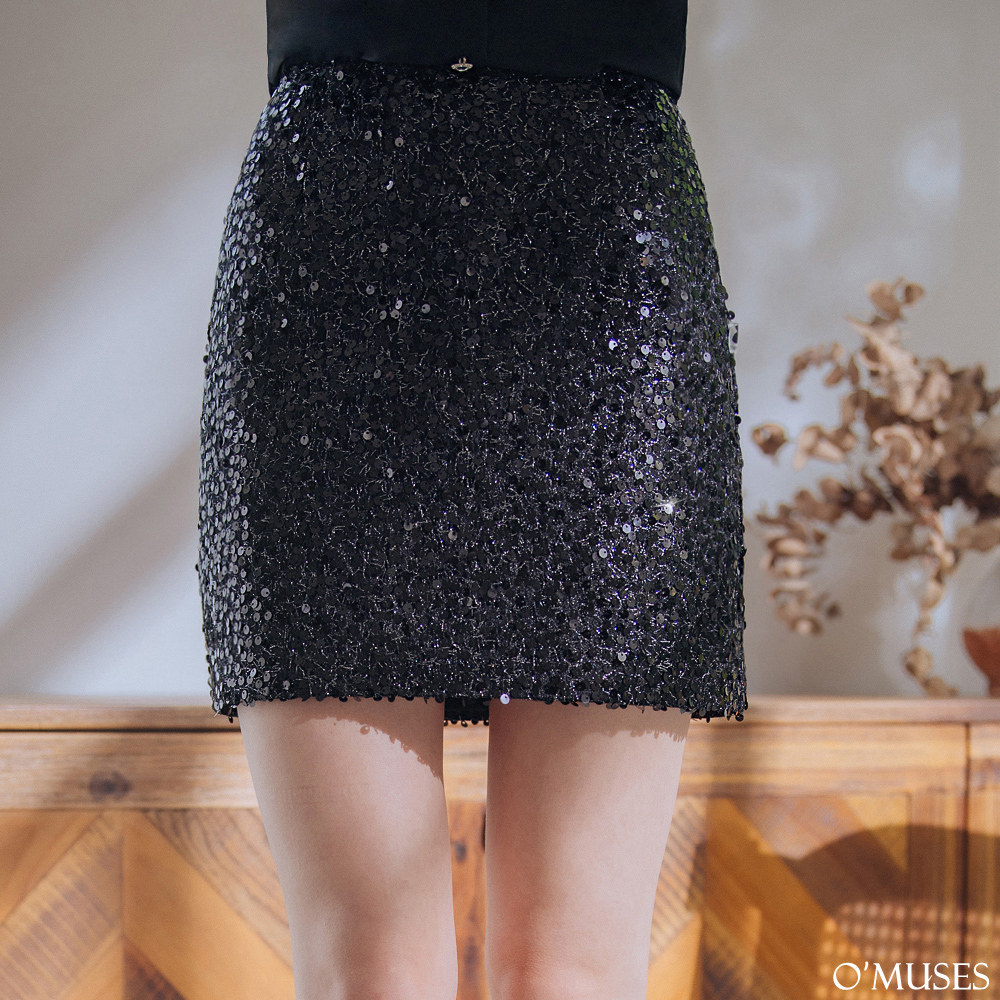 滿版亮片黑色迷你派對短裙13-30046