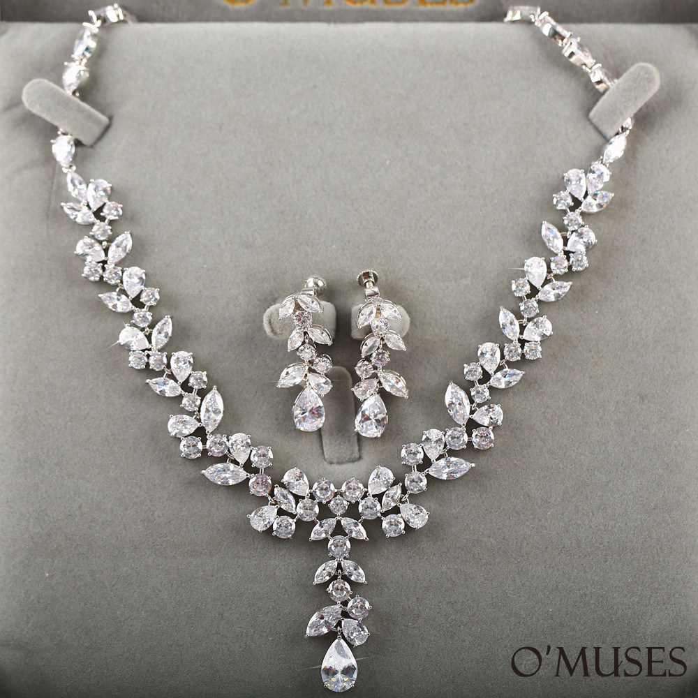 水滴白鑽項鍊耳環套組銀飾【21-90148】