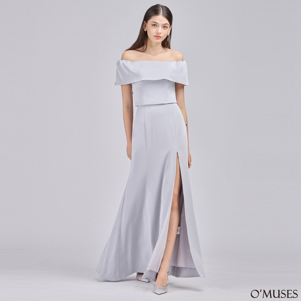 一字領平口灰色禮服上衣12-2537