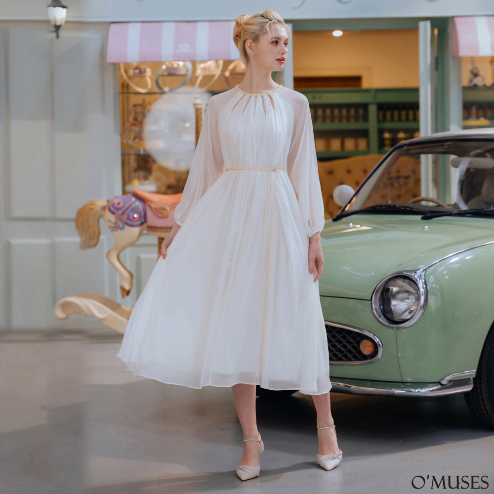 羅馬女神雪紡白色長洋裝60-C010