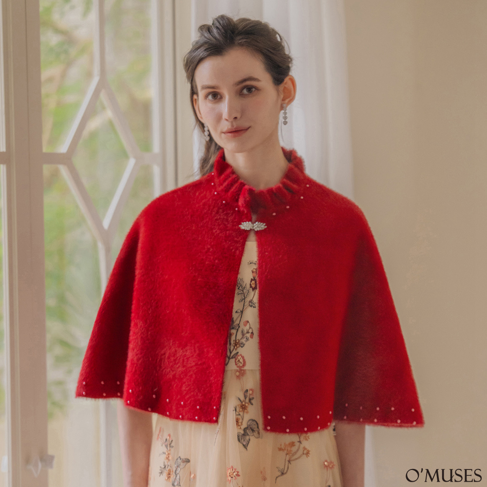 珍珠紅色斗篷披肩罩衫外套11-D802