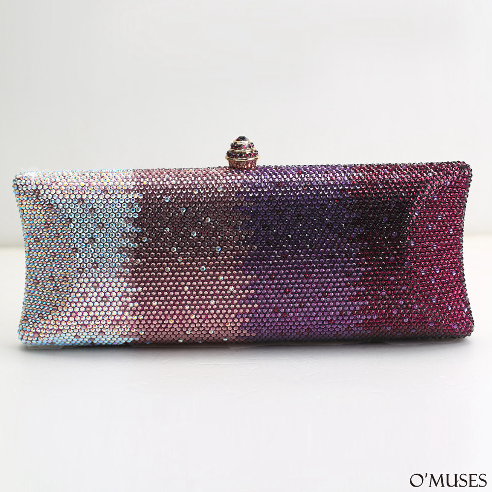 漸層滿鑽手拿側背紫色硬殼晚宴包27-9201