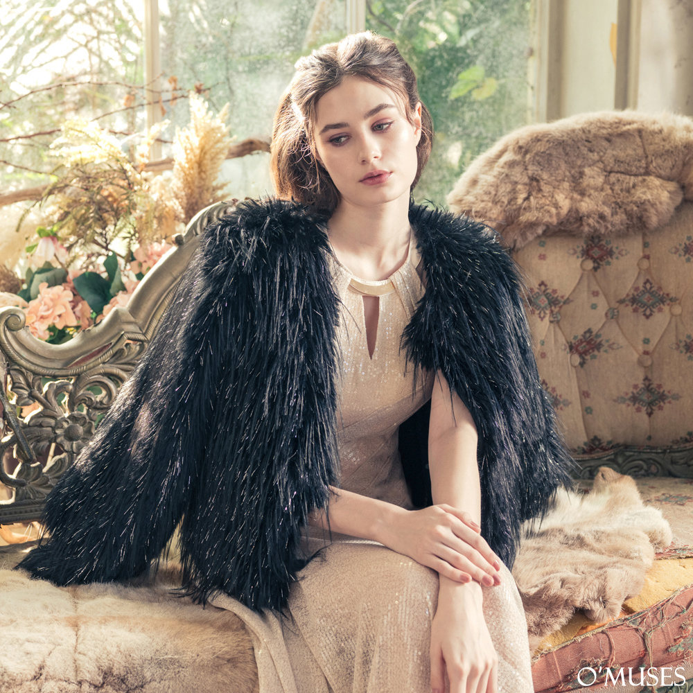 仿貉子毛黑色外套11-F60