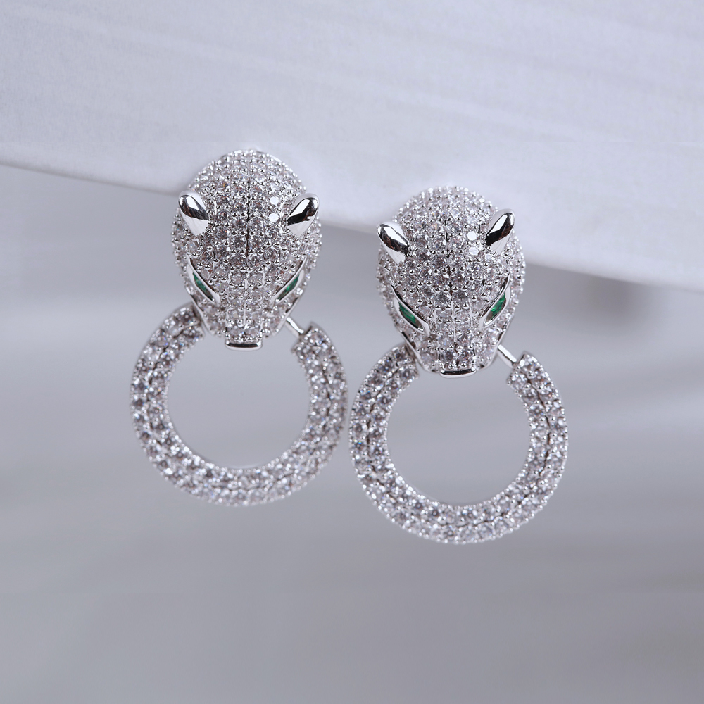 花豹鑽石針式耳環21-7594