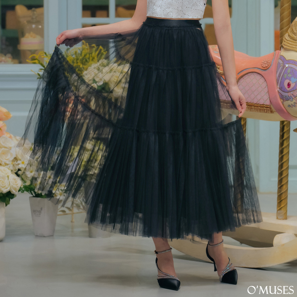 兩件式百褶黑色紗裙13-L510