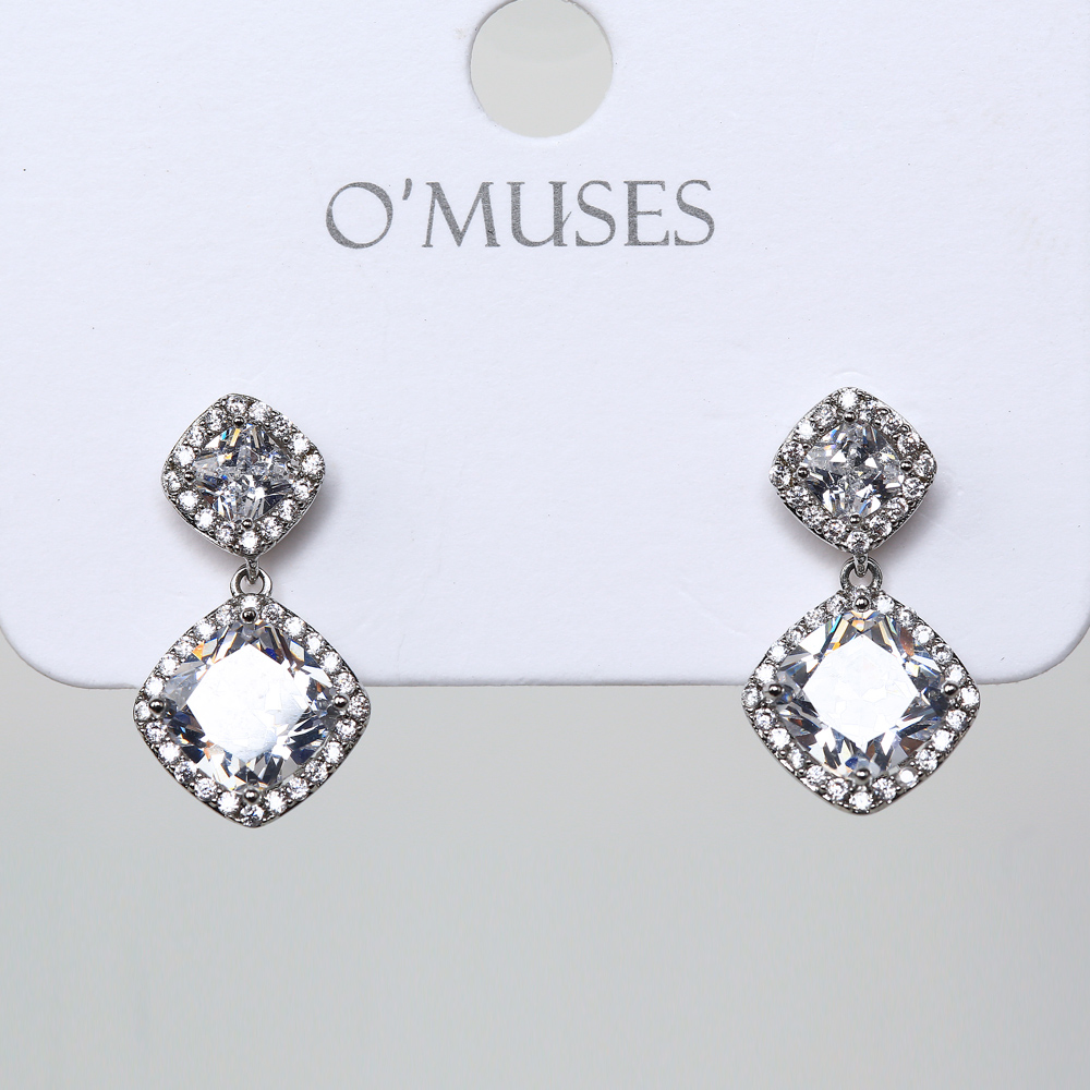 菱形亮鑽針式垂墜耳環1320391K521銀飾