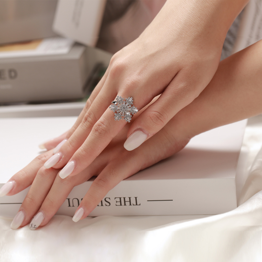 雪花亮鑽轉運銀飾戒指21-T06335