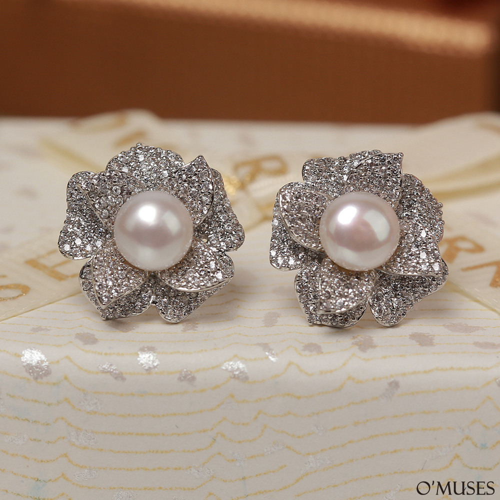 淡水珍珠花朵夾式耳環21-7670