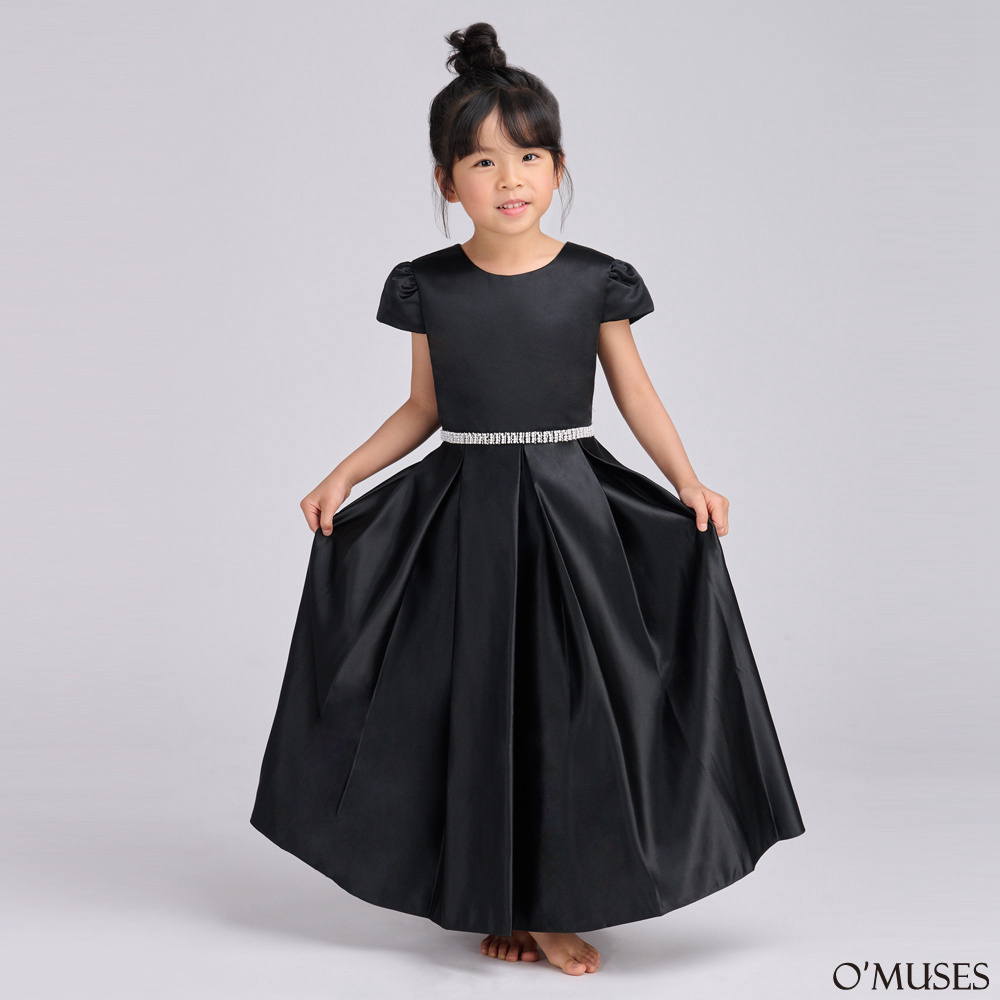 手工簡約排鑽黑色女童花童禮服58-11652-1