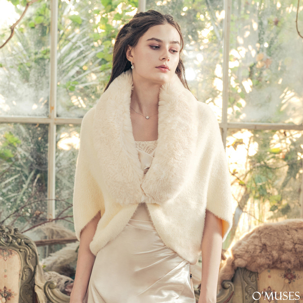 毛呢杏色披肩罩衫11-7965