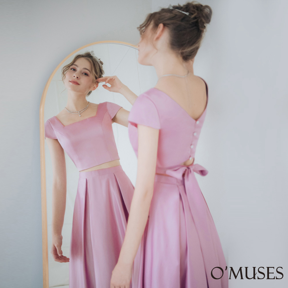 手工方領美背綁帶粉色上衣12-12204