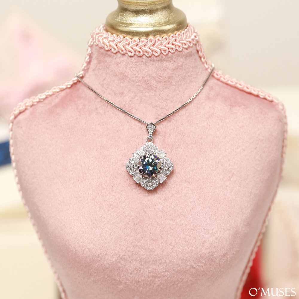 2克拉藍莫桑石銀飾項鍊21-7683