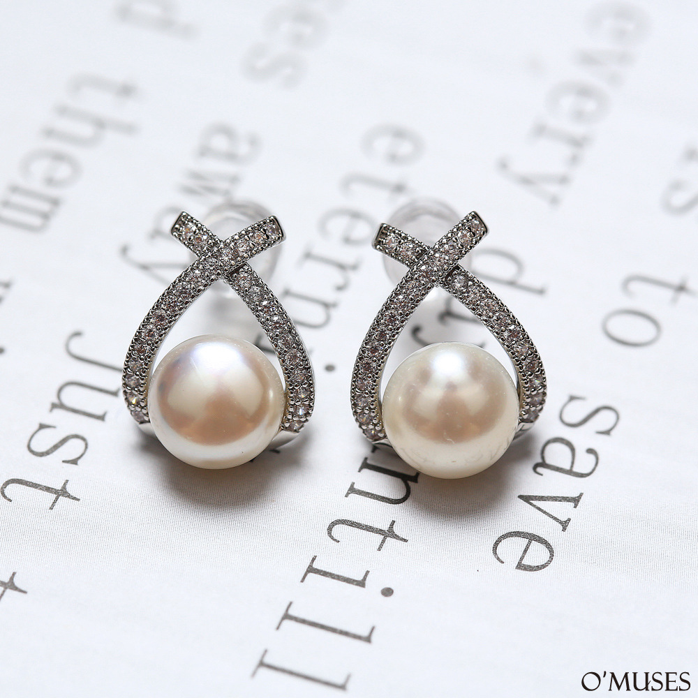 珍珠水滴鑽石針式耳環1321513K011銀飾