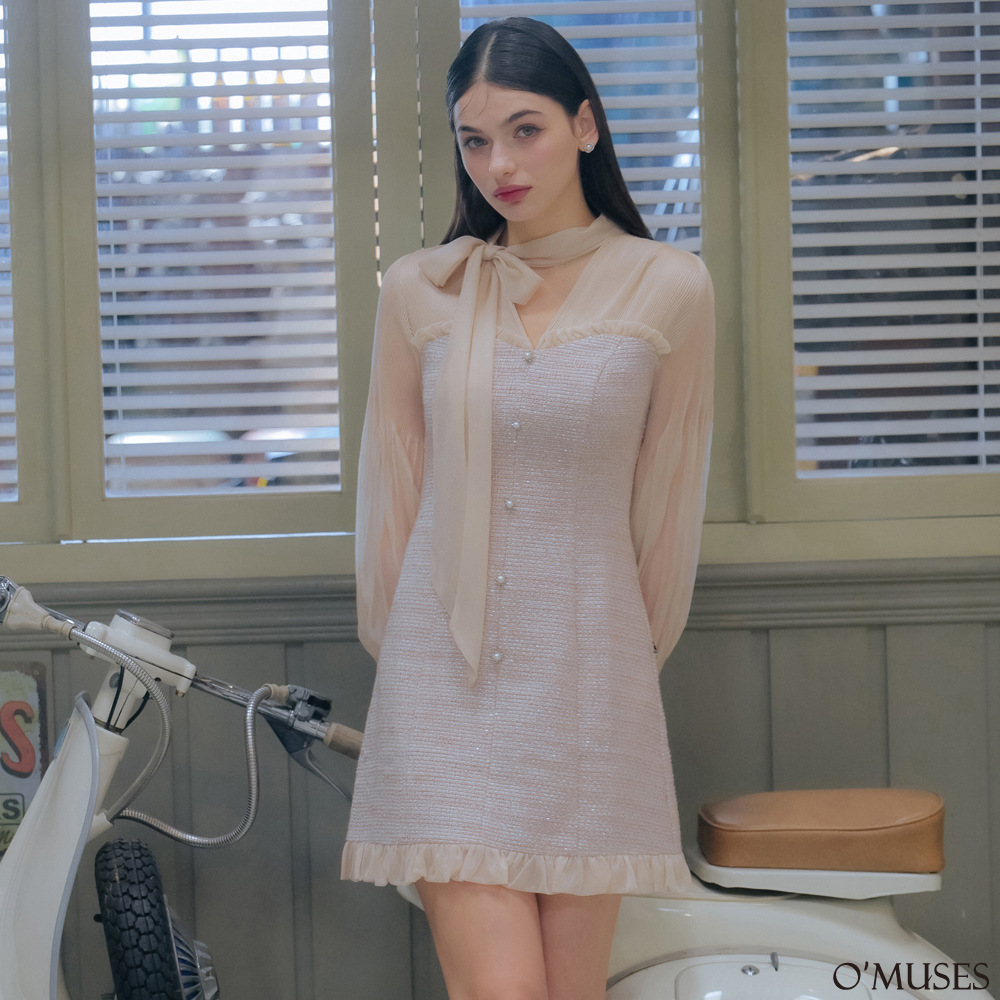 小香風亮片杏色短洋裝37-32015