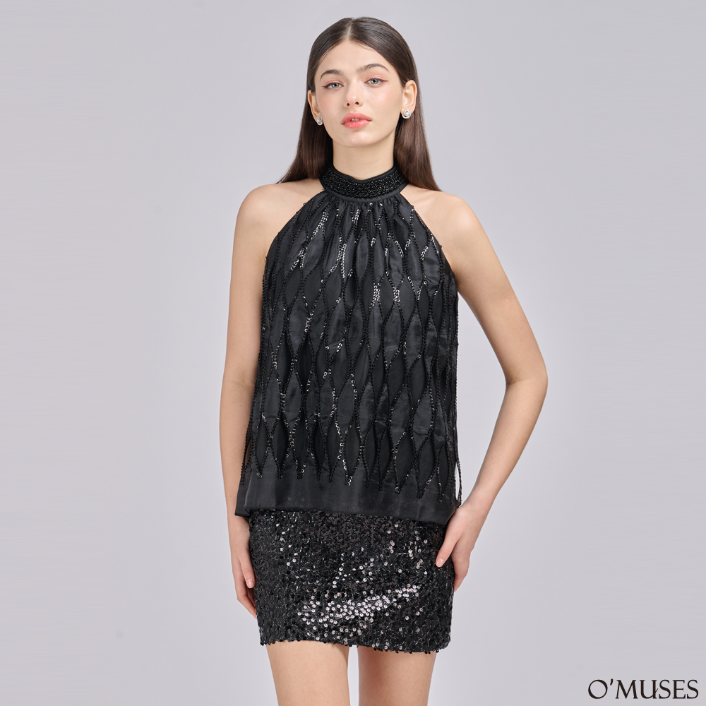 手工歐根紗亮片黑色禮服上衣12-C009-1