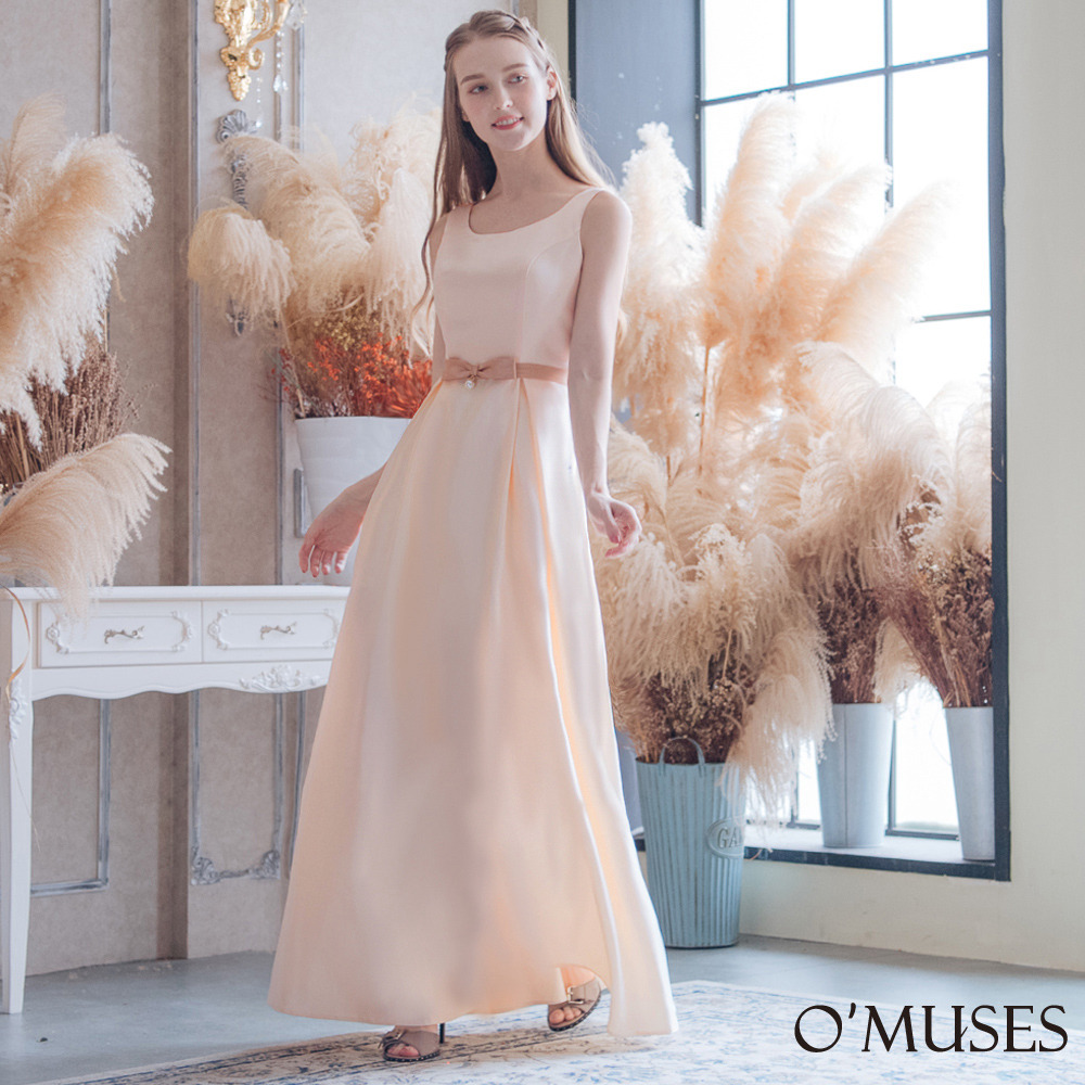 手工緞布伴娘杏色長禮服19-1920