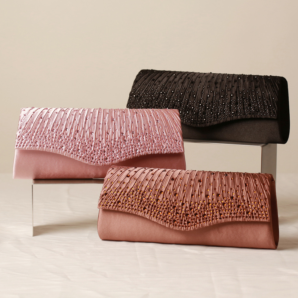 壓褶燙鑽鑽手拿側背晚宴包27-SY24531 黑 粉 可可