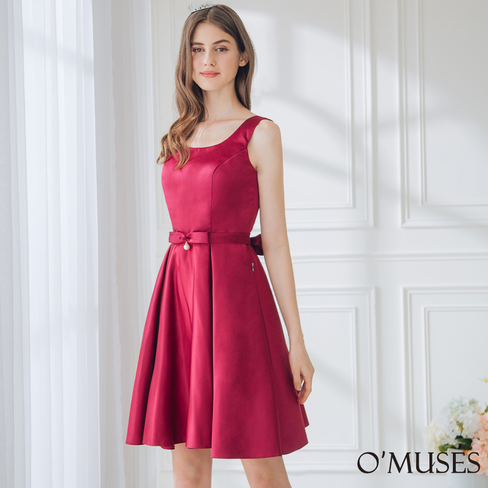 手工緞布紅色短禮服18-1920