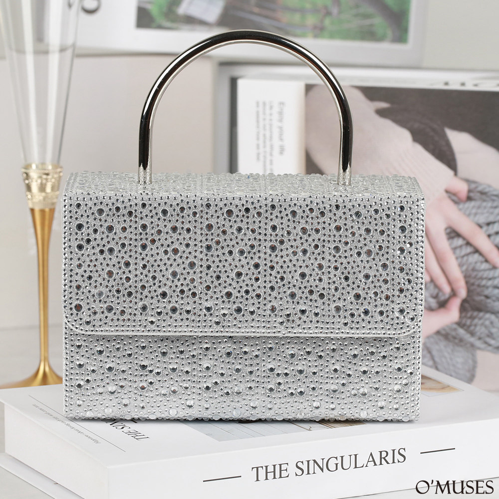 燙鑽手拿側背硬殼銀色晚宴包27-AD72