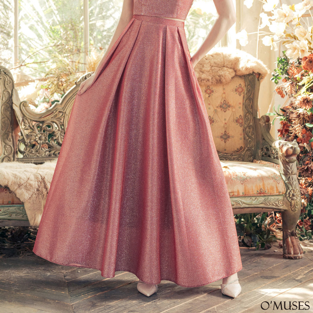 手工金蔥亮粉紅色長裙13-7580