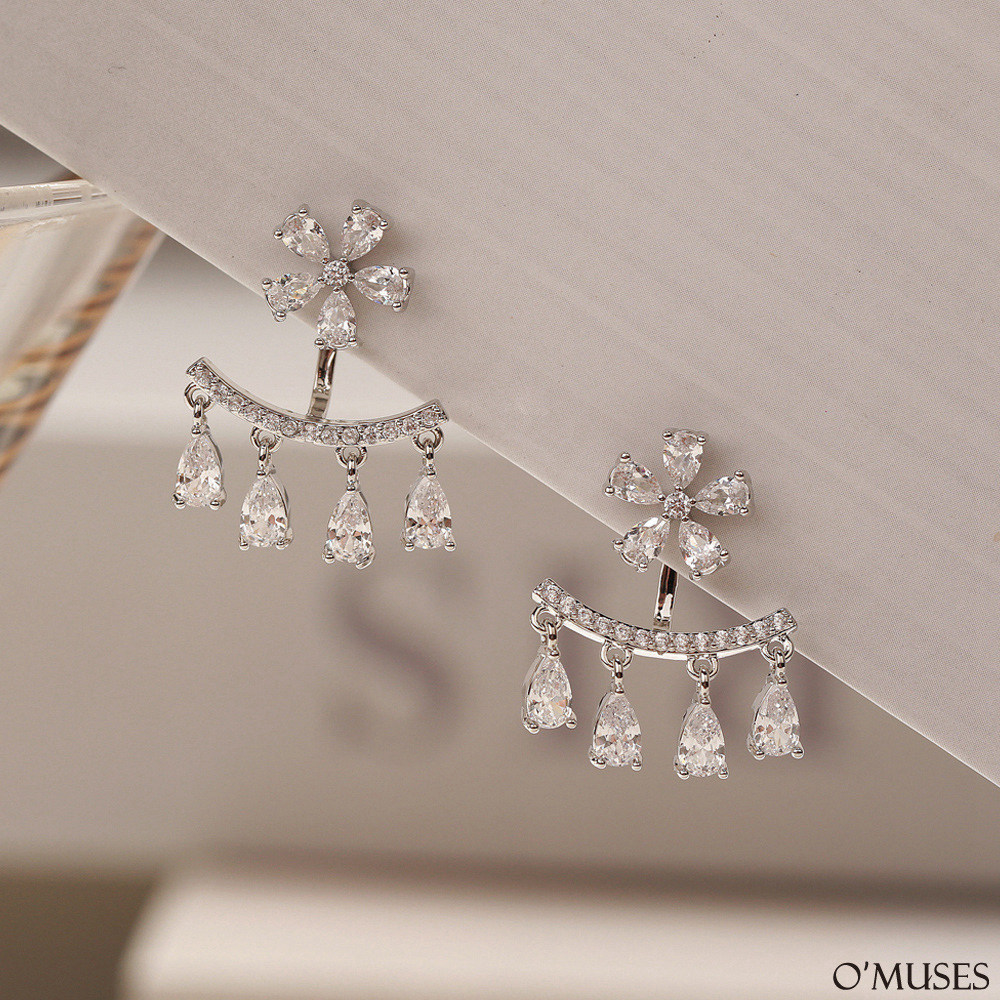 兩用花朵鑽石針式耳環21-7673銀飾