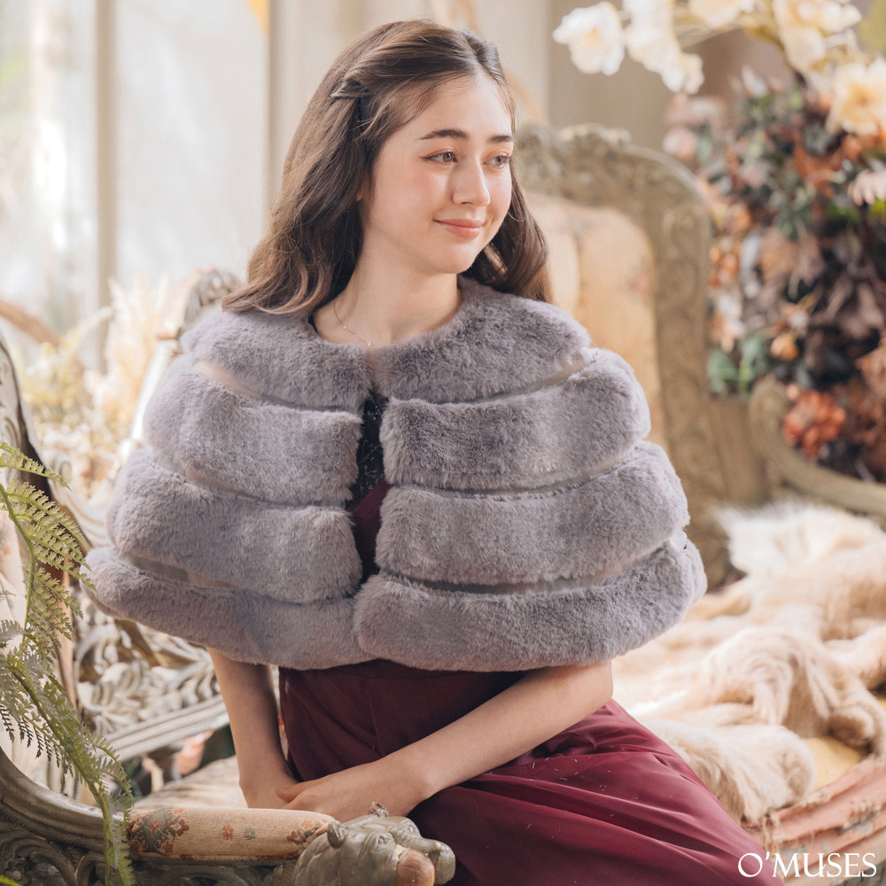 簍空絨毛灰色斗篷披肩11-7791