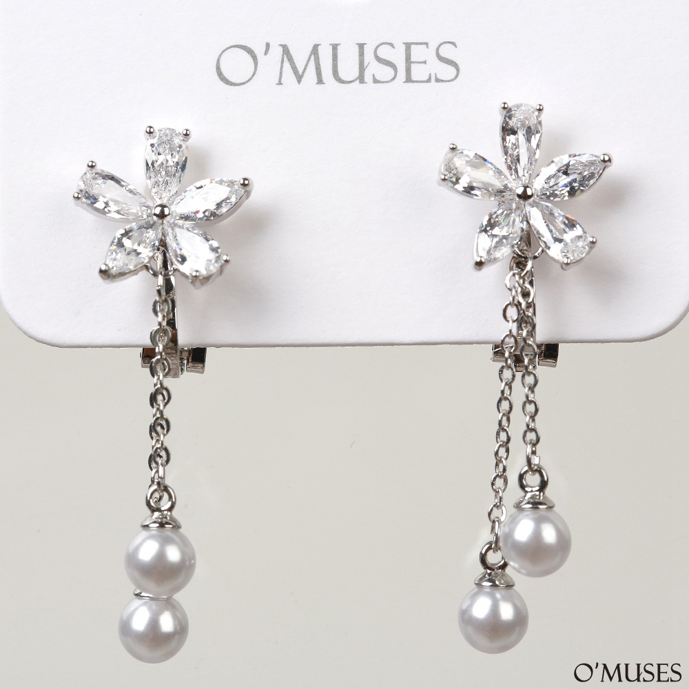 鑽石花朵流蘇夾式耳環21-7801