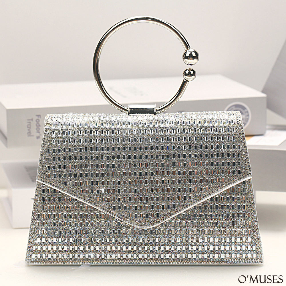 滿鑽手拿側背銀色信封晚宴包27-AD63