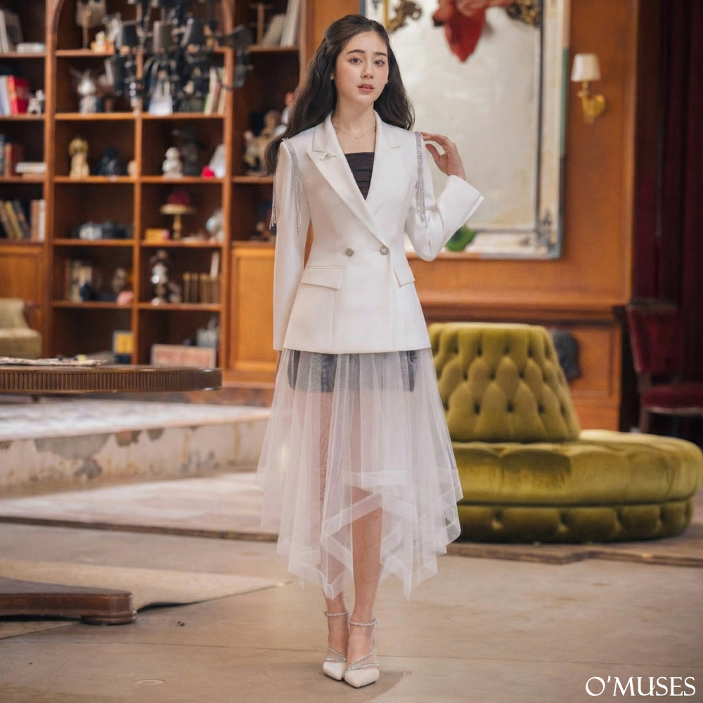 白色可拆式紗裙西裝外套11-33665
