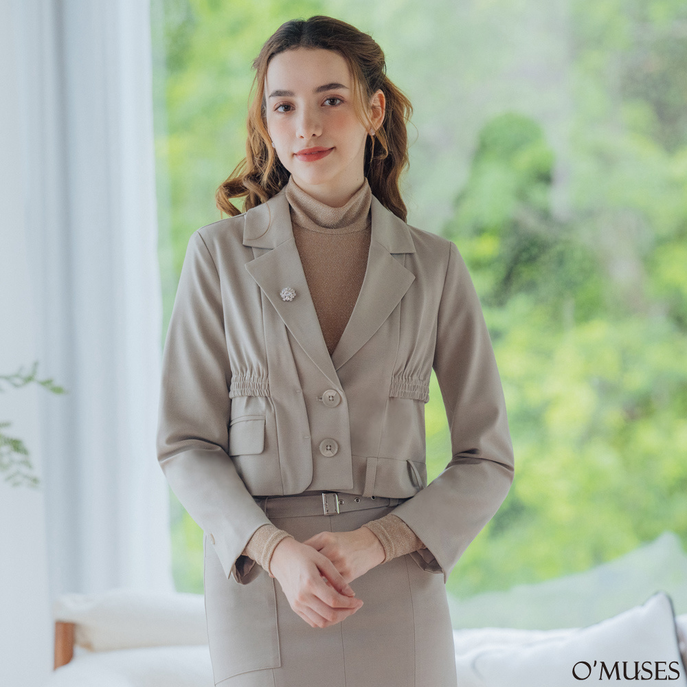 OL拼接灰色西裝外套11-32351