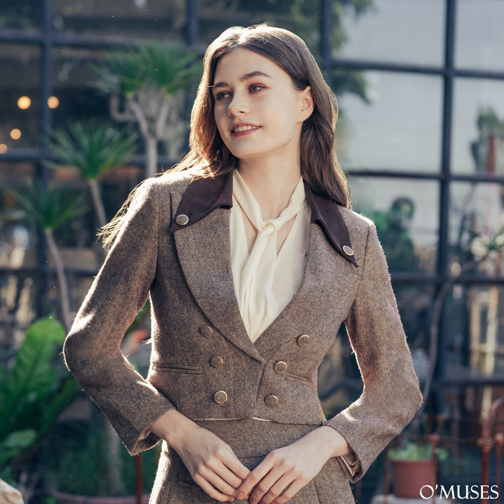 小香風毛呢咖啡色外套11-32465