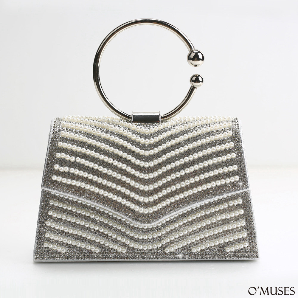 滿版珍珠細鑽手拿側背銀色晚宴包27-AD44-8