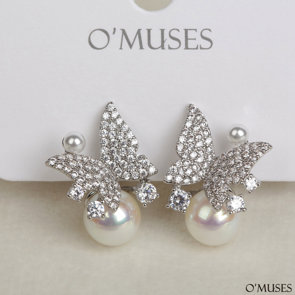 蝴蝶珍珠夾式耳環21-7689
